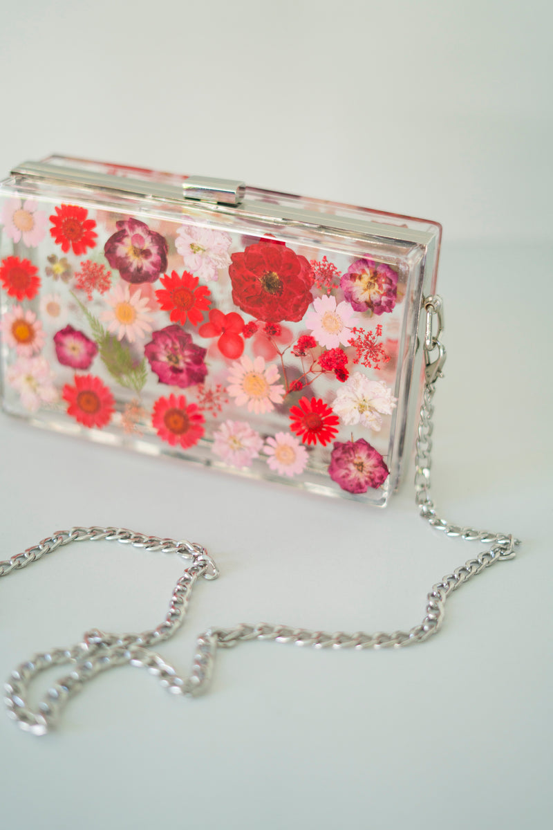 RED/PINK FLORAL CLUTCH