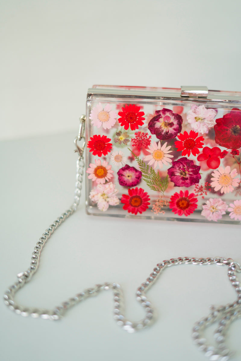 RED/PINK FLORAL CLUTCH