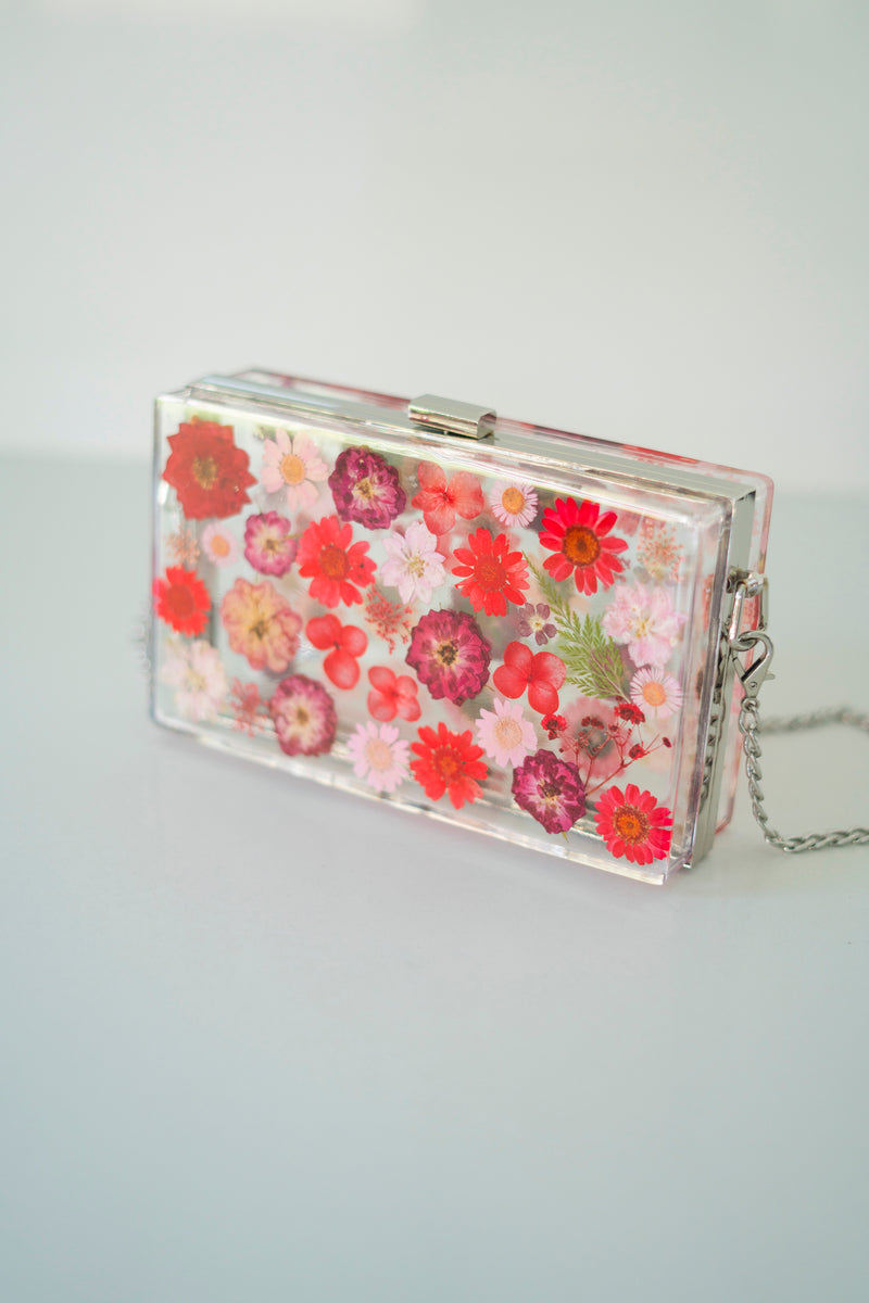 RED/PINK FLORAL CLUTCH