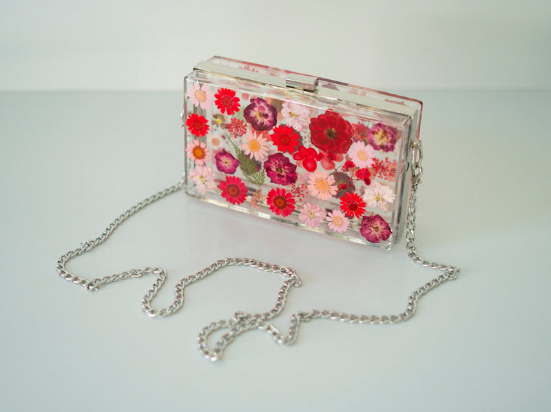 RED/PINK FLORAL CLUTCH