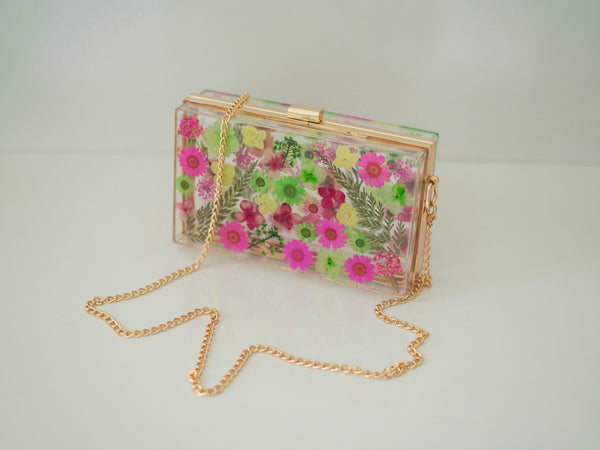 FUCHSIA/GREEN FLORAL CLUTCH