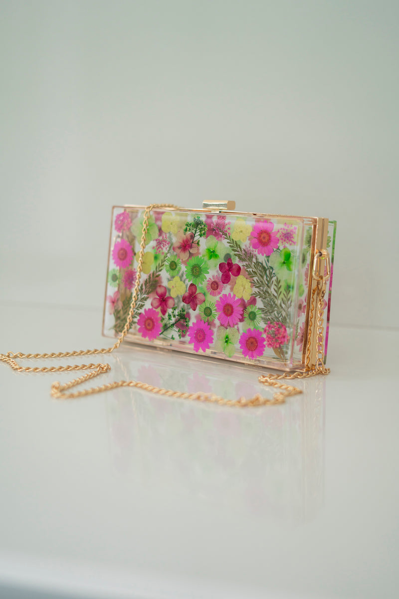 FUCHSIA/GREEN FLORAL CLUTCH