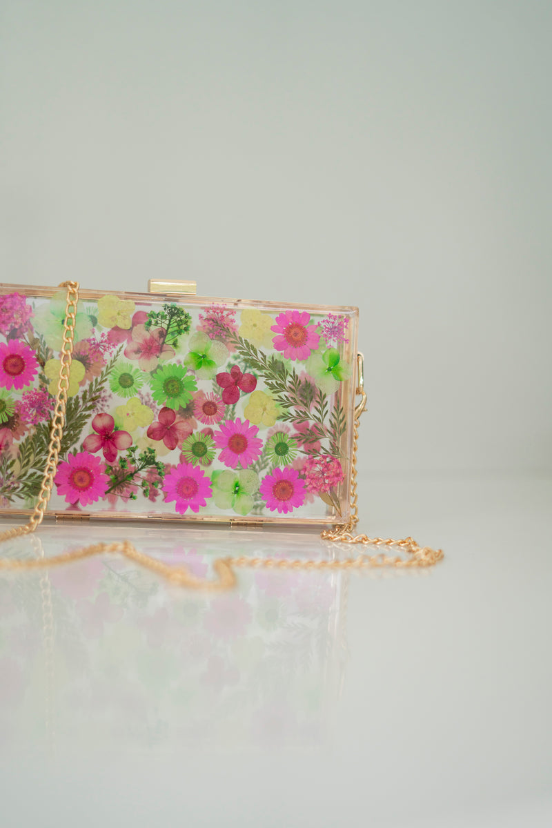 FUCHSIA/GREEN FLORAL CLUTCH