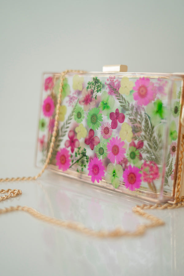 FUCHSIA/GREEN FLORAL CLUTCH