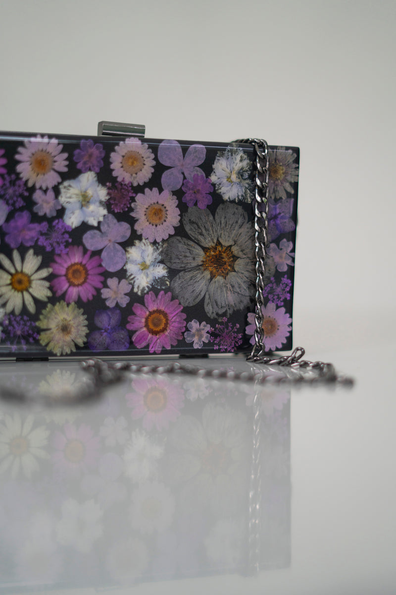 PURPLE/BLACK FLORAL CLUTCH