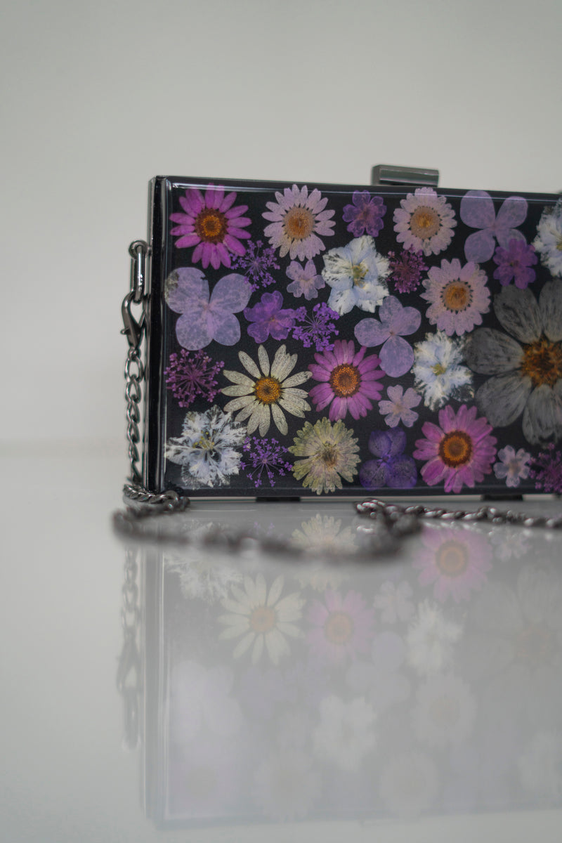 PURPLE/BLACK FLORAL CLUTCH