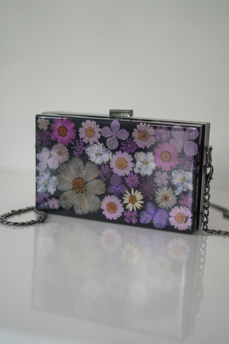 PURPLE/BLACK FLORAL CLUTCH