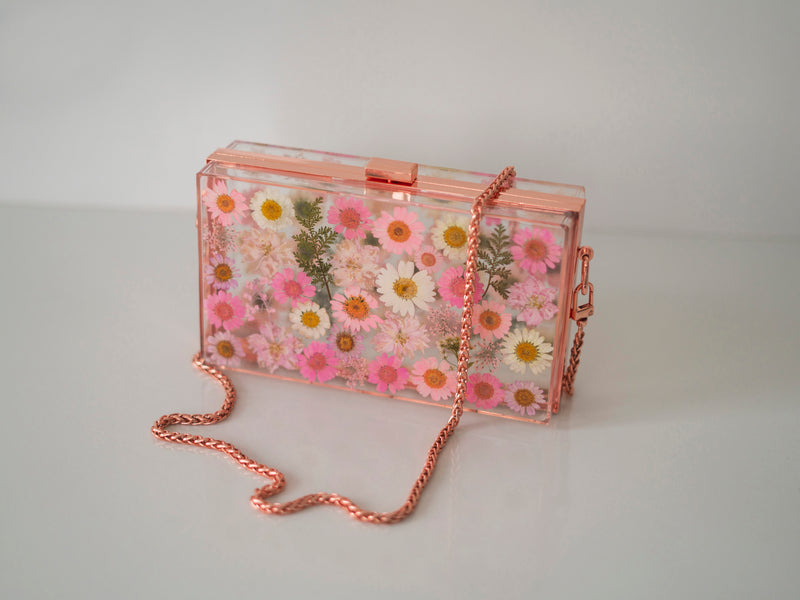 PINK/ROSE GOLD FLORAL CLUTCH