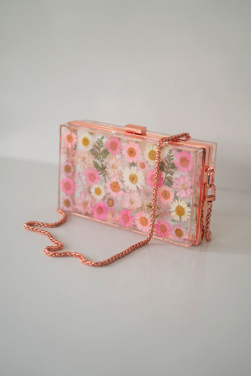 PINK/ROSE GOLD FLORAL CLUTCH