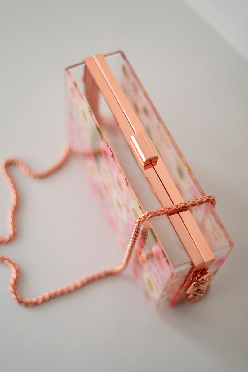 PINK/ROSE GOLD FLORAL CLUTCH