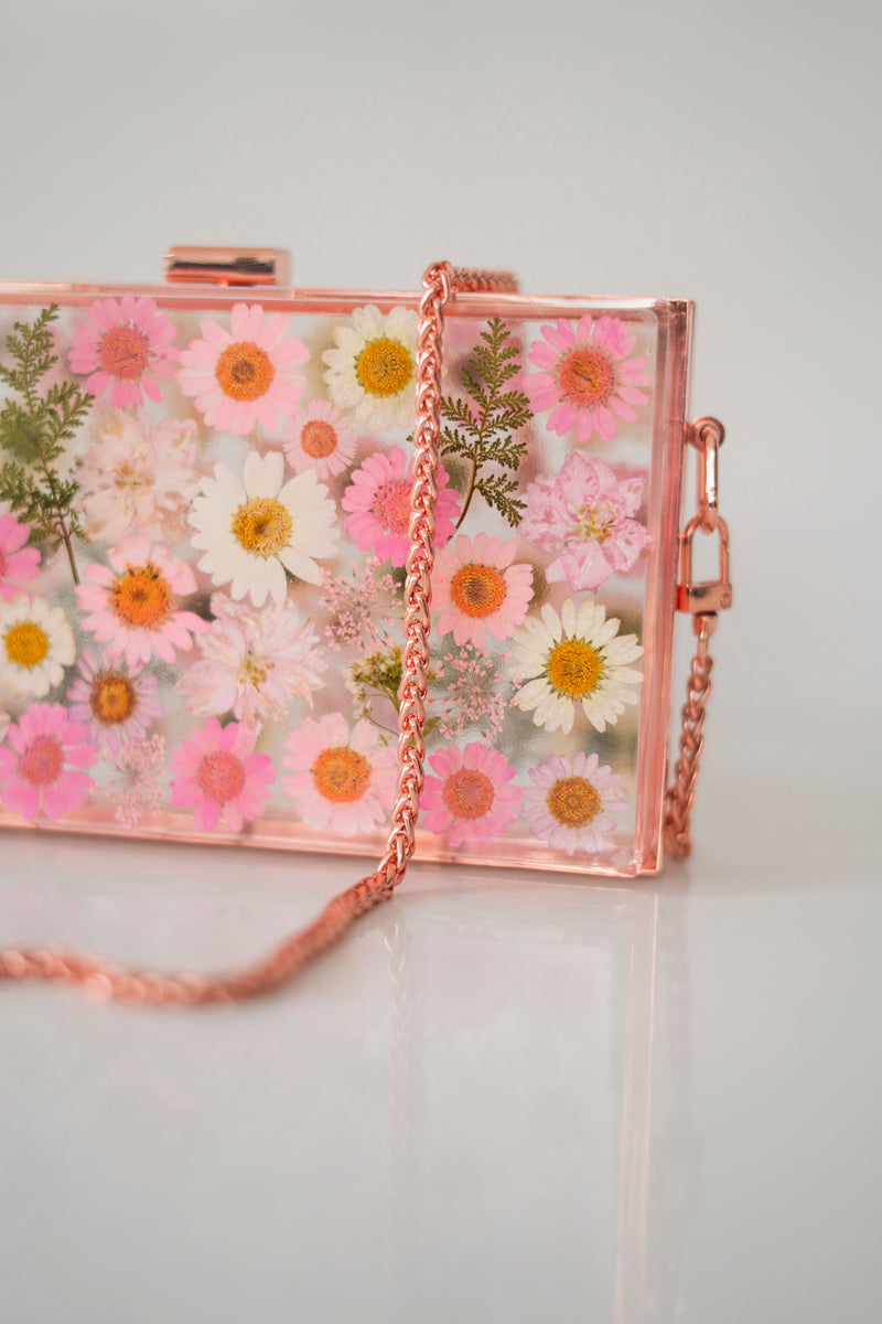 PINK/ROSE GOLD FLORAL CLUTCH