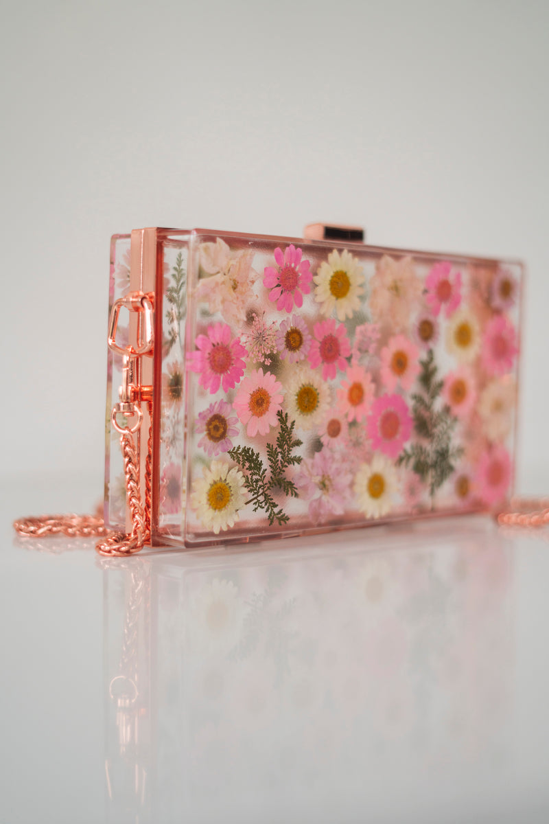 PINK/ROSE GOLD FLORAL CLUTCH