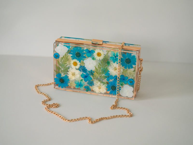 BLUE/WHITE FLORAL CLUTCH