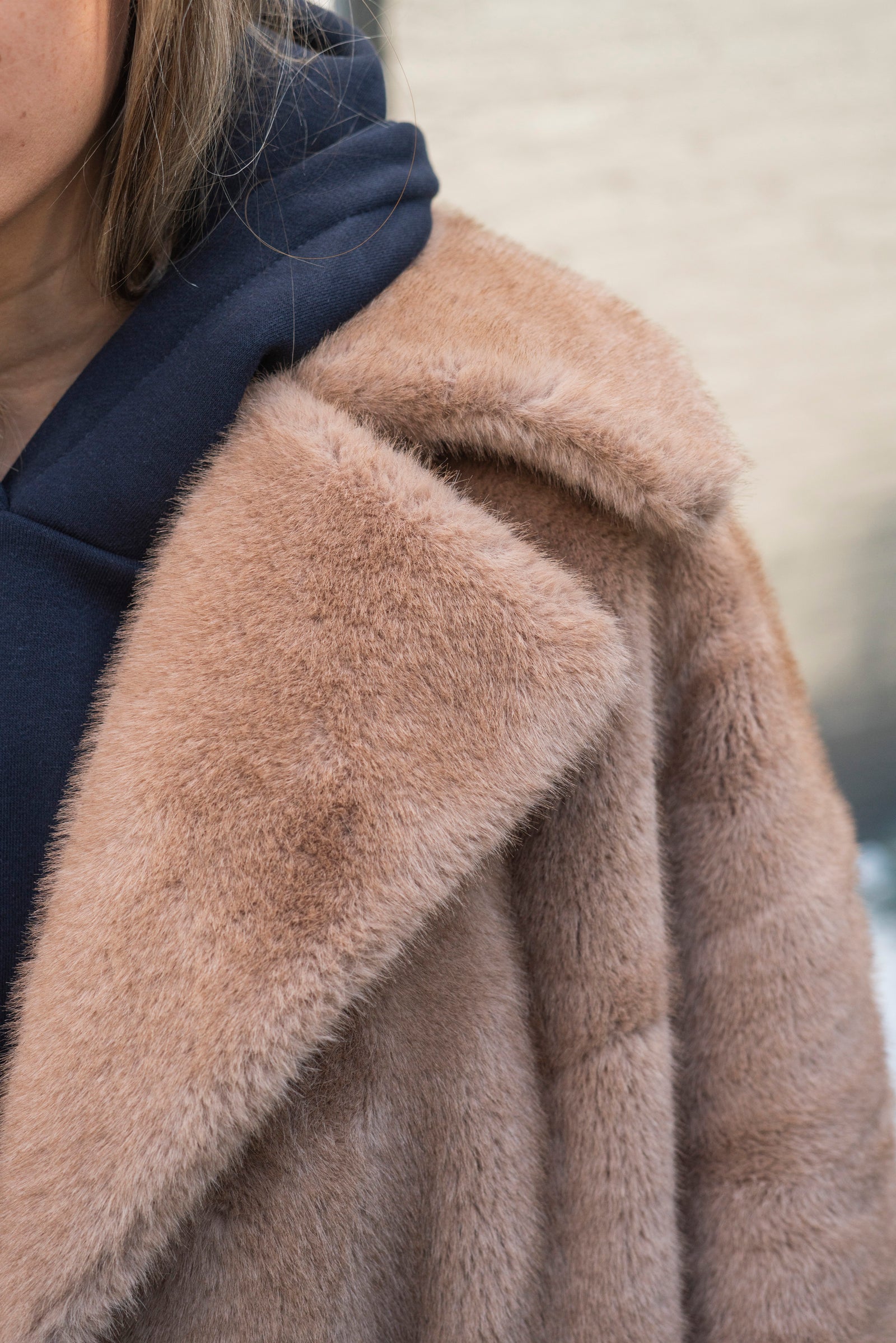 ★PHER★ MET shearling fur long mustang beige WOMEN SHEARLING- 3/4 LONG CREAM SHEARLING WITH OFF WHITE FOX