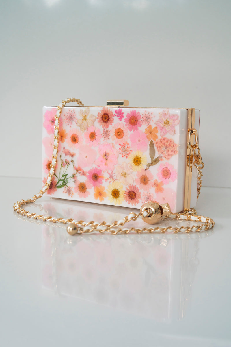 PINK SPARKLE FLORAL CLUTCH