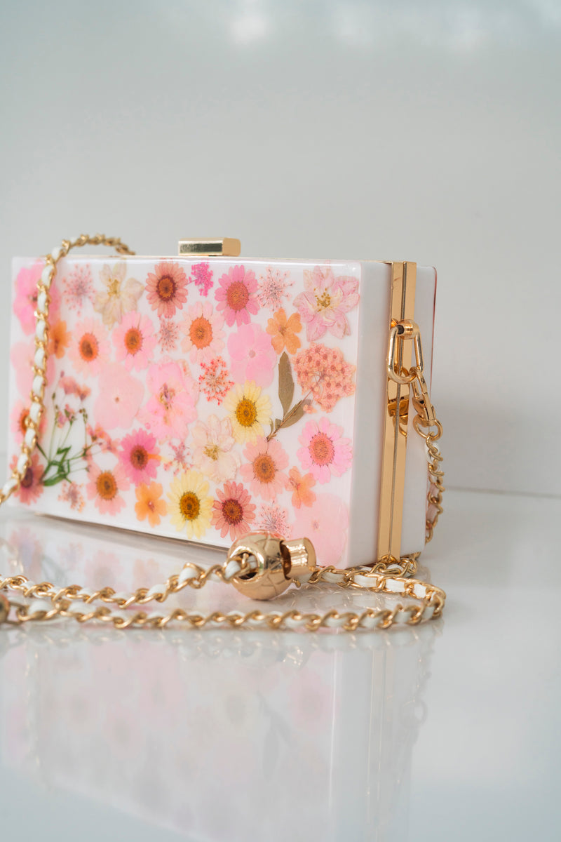 PINK SPARKLE FLORAL CLUTCH