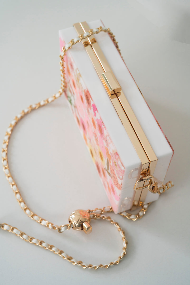 PINK SPARKLE FLORAL CLUTCH