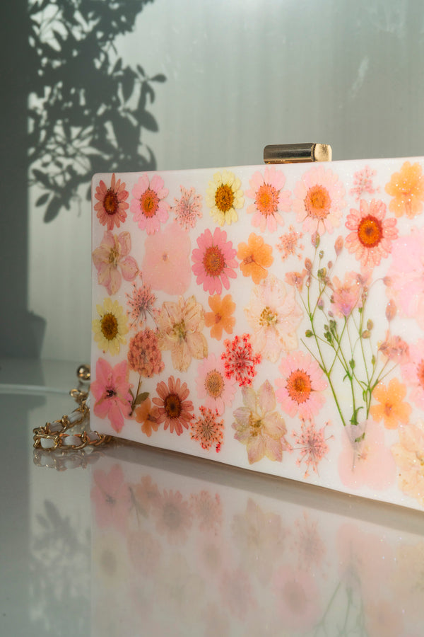 PINK SPARKLE FLORAL CLUTCH