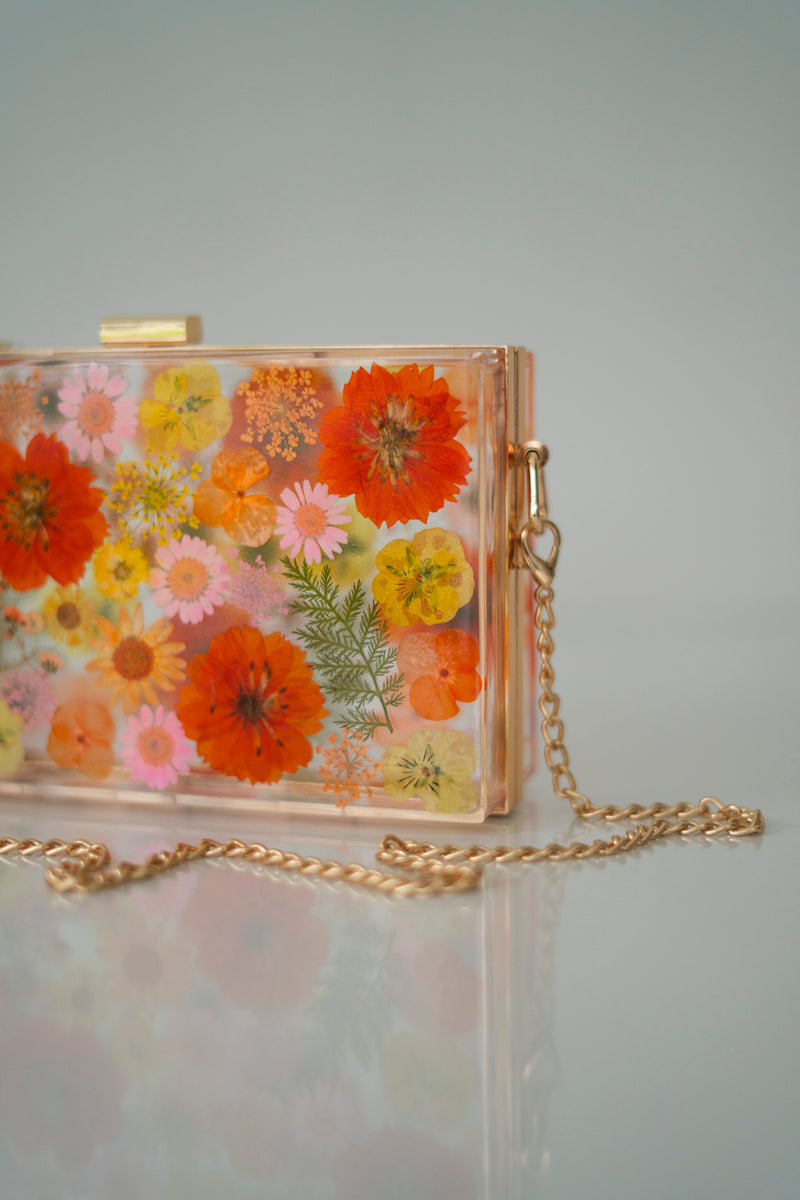 ORANGE/PINK FLORAL CLUTCH