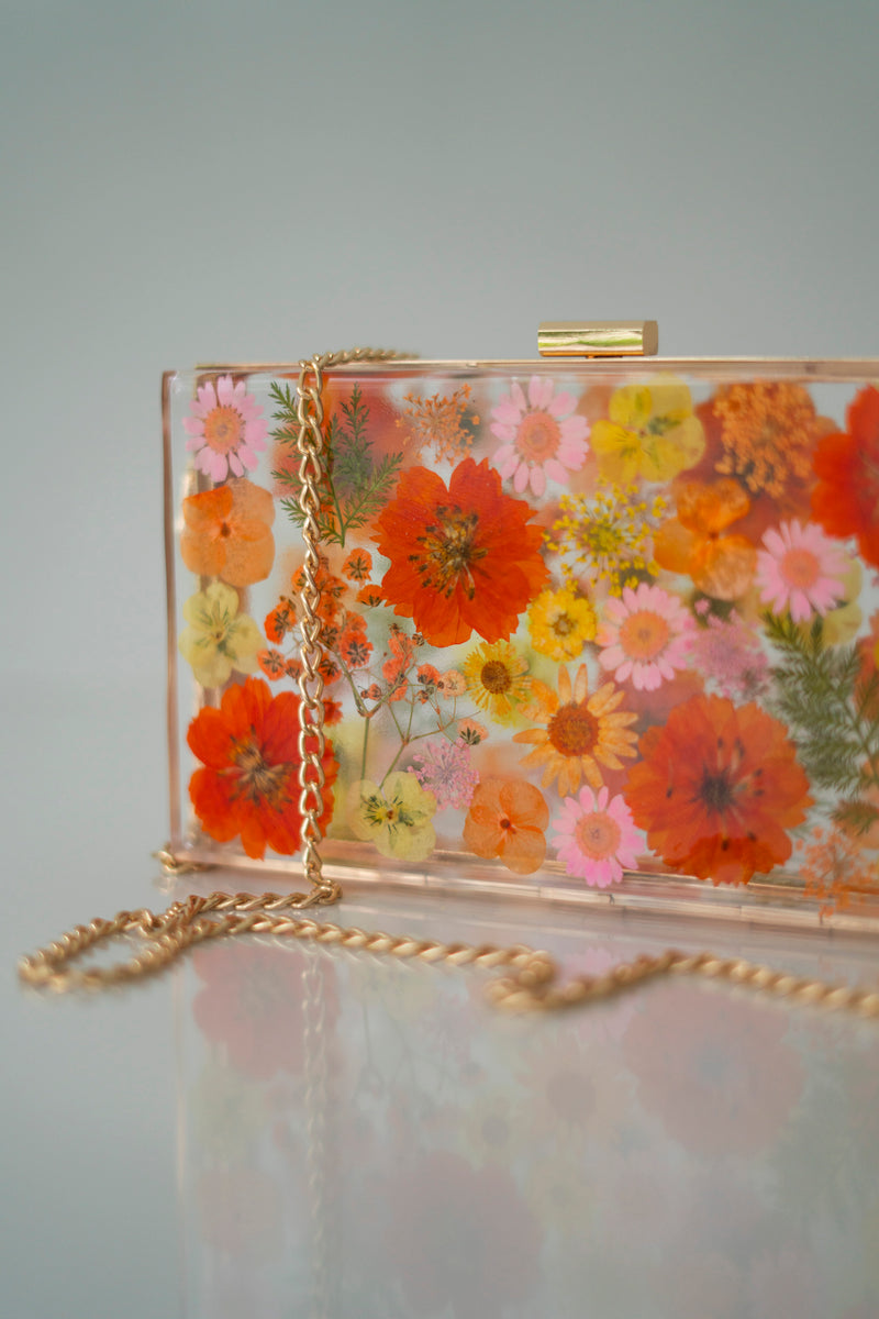 ORANGE/PINK FLORAL CLUTCH