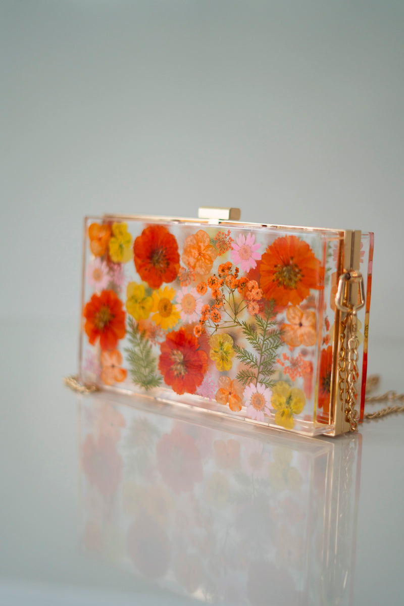 ORANGE/PINK FLORAL CLUTCH