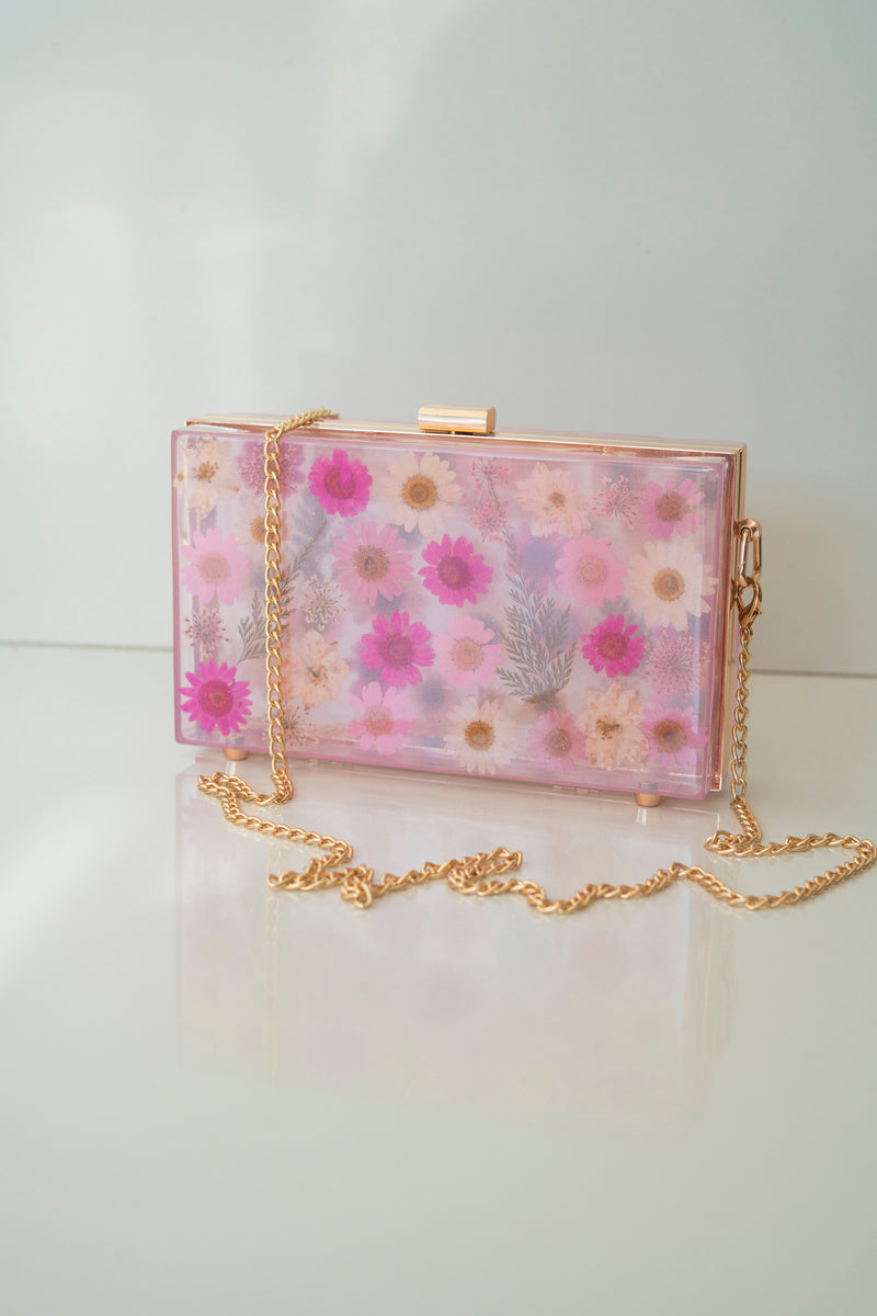 PINK UNICORN FLORAL CLUTCH