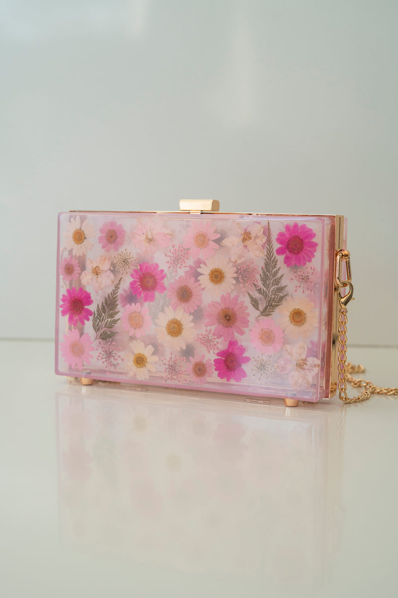 PINK UNICORN FLORAL CLUTCH