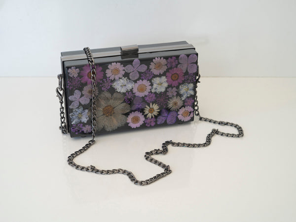 PURPLE/BLACK FLORAL CLUTCH