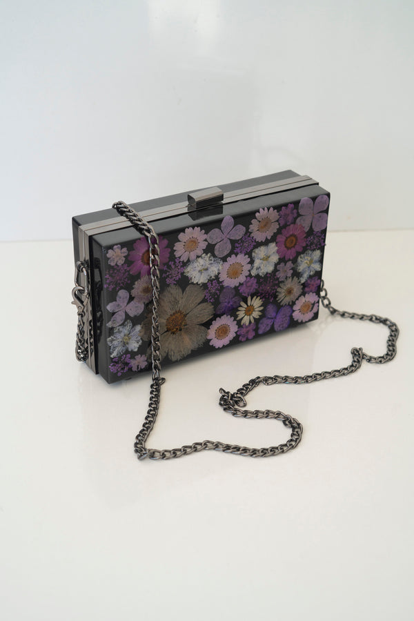 PURPLE/BLACK FLORAL CLUTCH