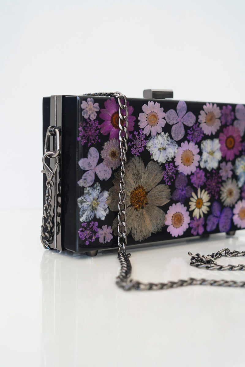 PURPLE/BLACK FLORAL CLUTCH