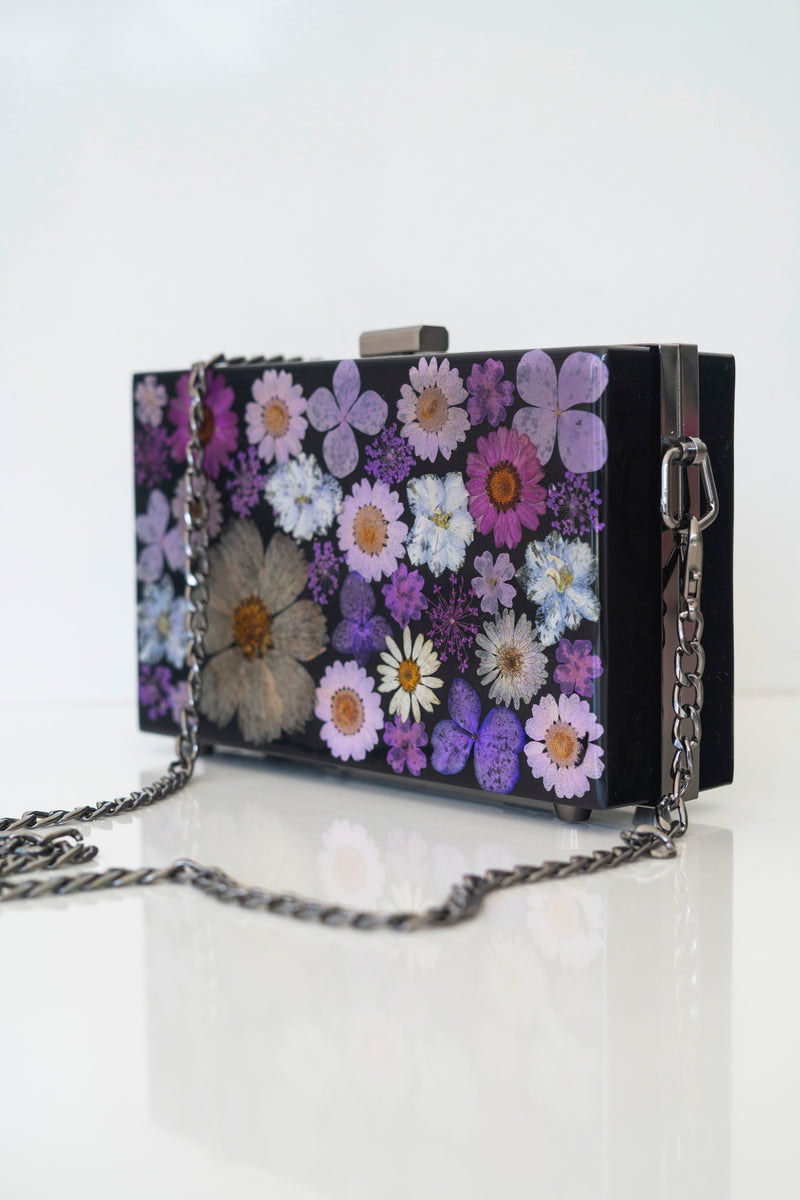 PURPLE/BLACK FLORAL CLUTCH