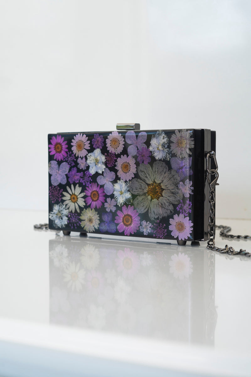 PURPLE/BLACK FLORAL CLUTCH