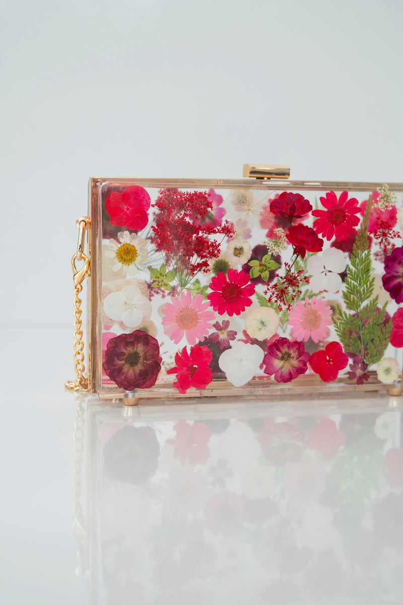 RED/WHITE FLORAL CLUTCH