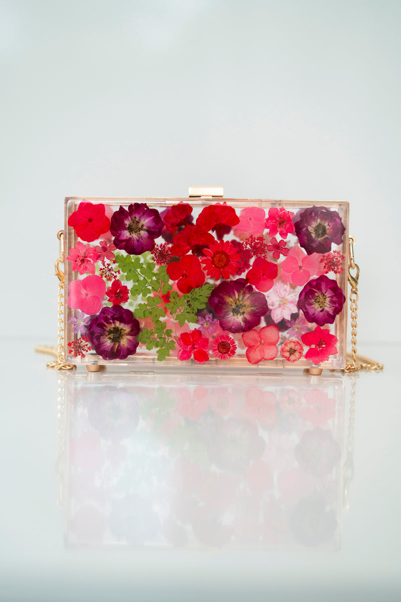 RED FLORAL CLUTCH