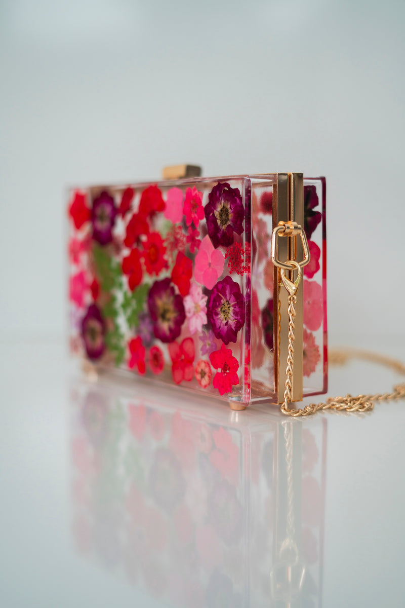 RED FLORAL CLUTCH