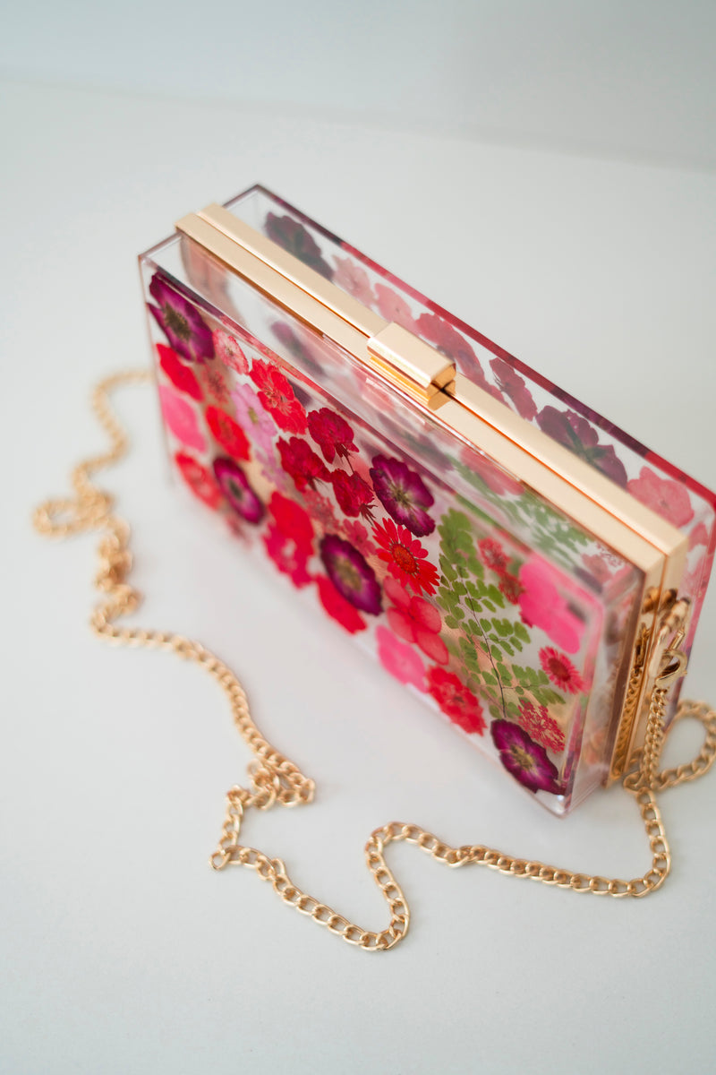 RED FLORAL CLUTCH