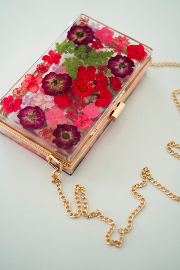 RED FLORAL CLUTCH