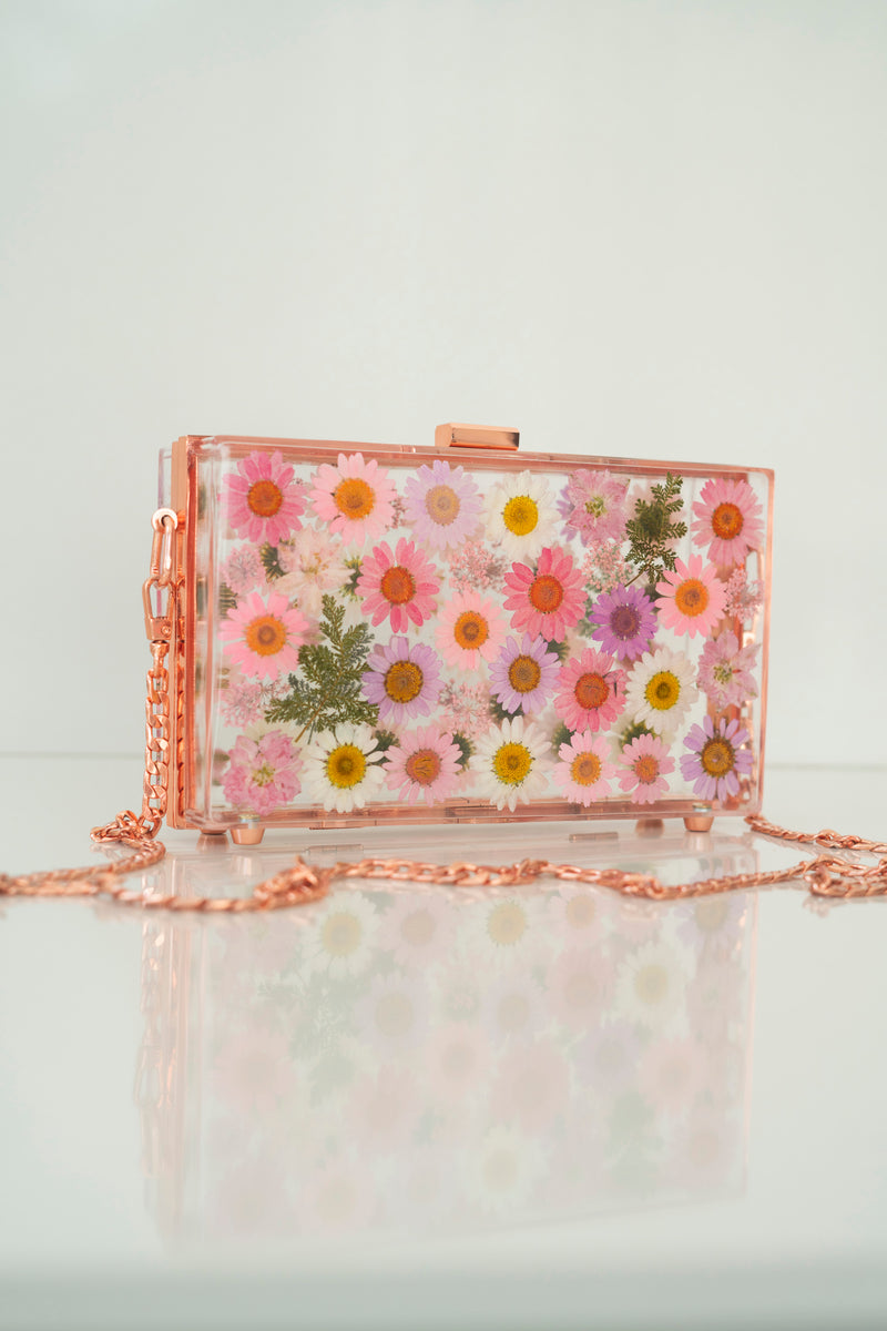 PINK/ROSE GOLD FLORAL CLUTCH