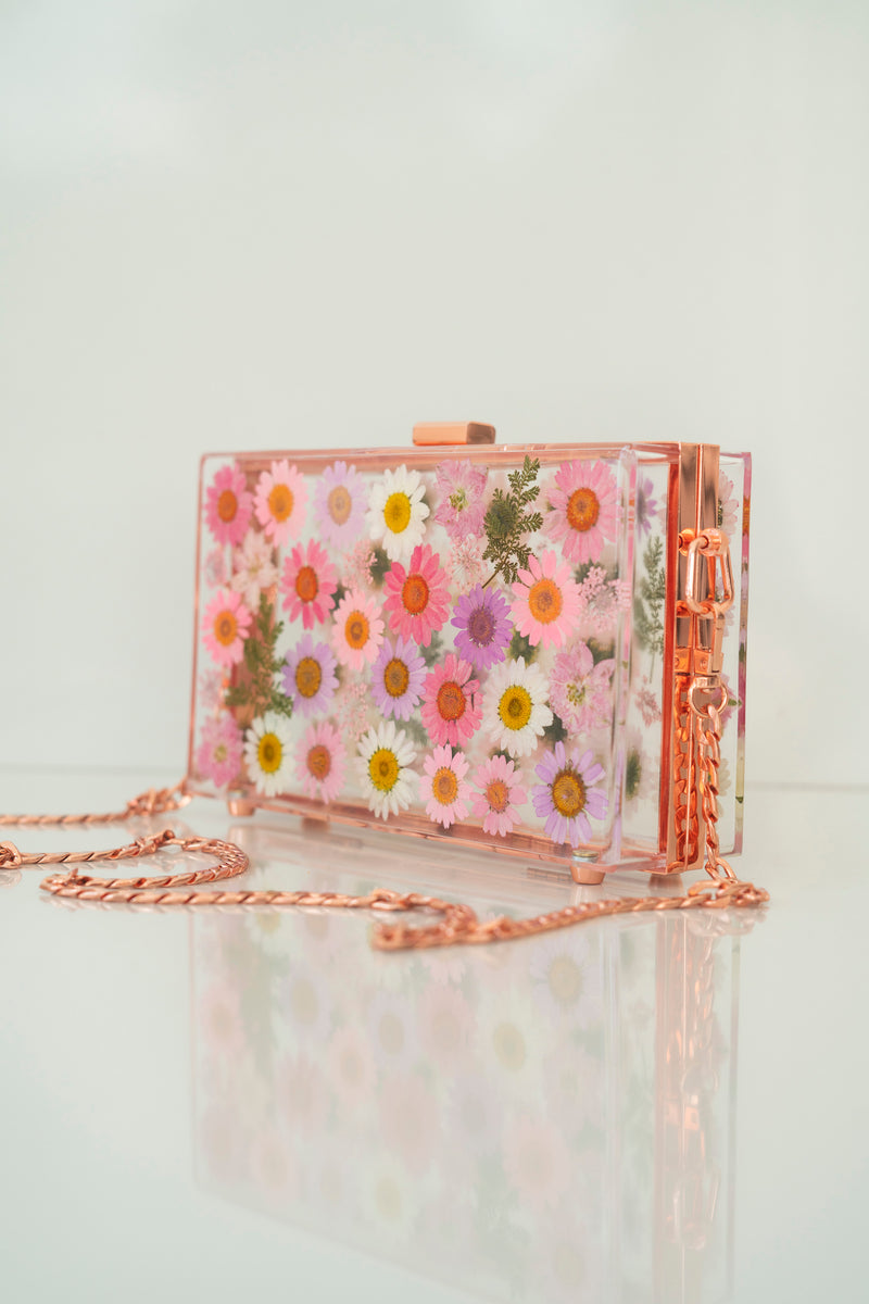 PINK/ROSE GOLD FLORAL CLUTCH
