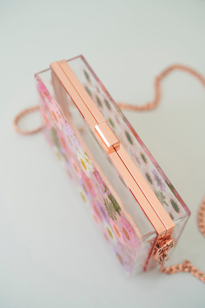 PINK/ROSE GOLD FLORAL CLUTCH