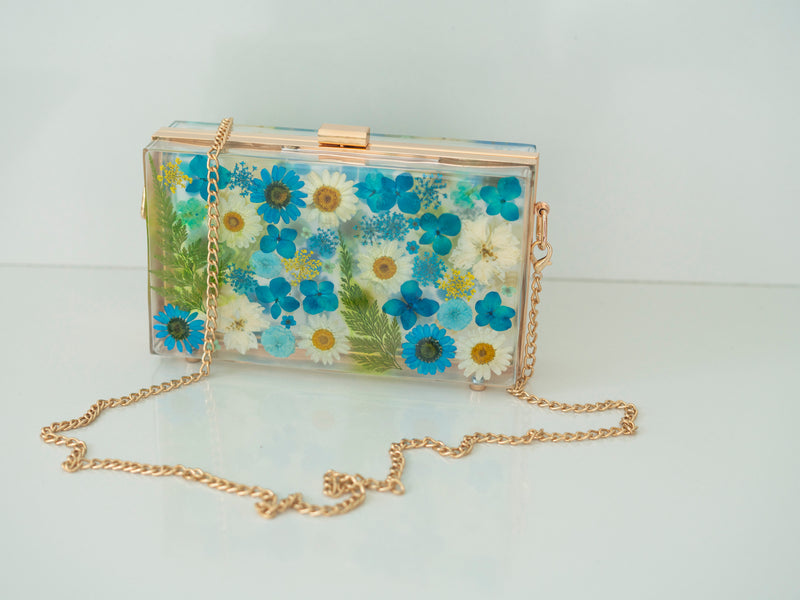 BLUE FLORAL CLUTCH