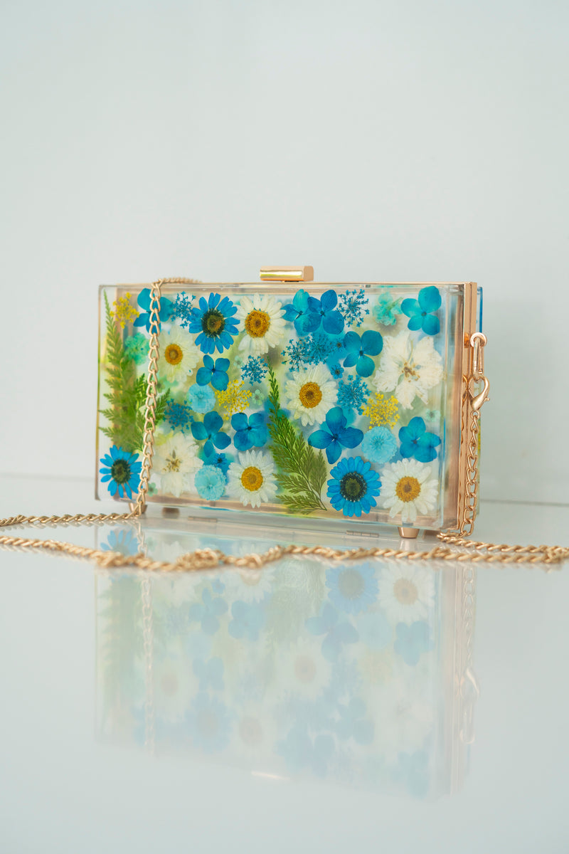 BLUE FLORAL CLUTCH