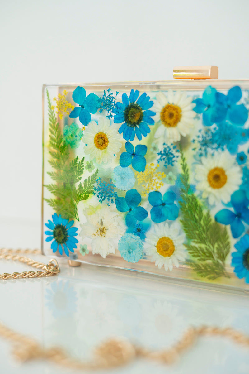 BLUE FLORAL CLUTCH