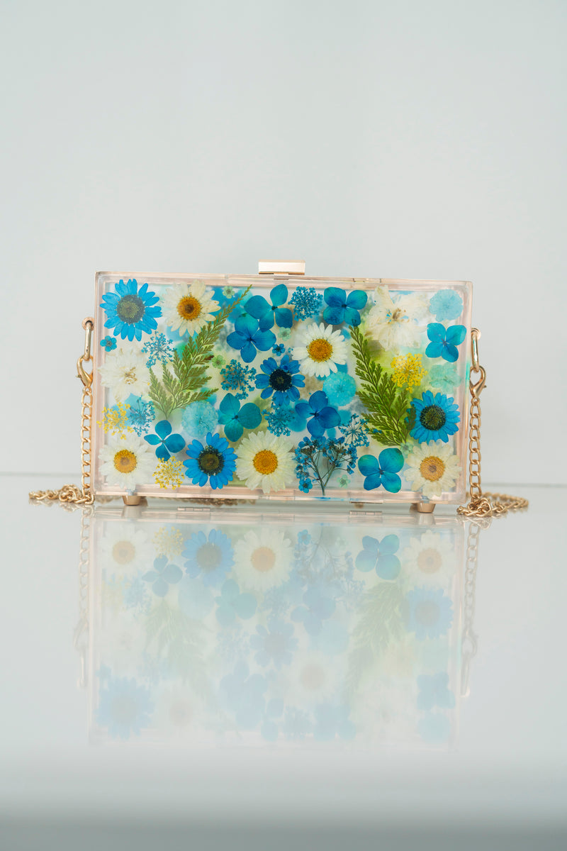 BLUE FLORAL CLUTCH