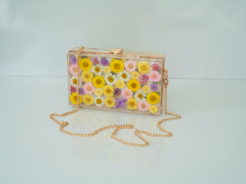 YELLOW/PURPLE FLORAL CLUTCH