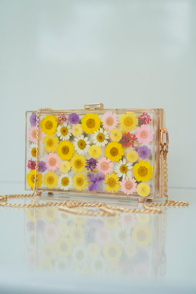 YELLOW/PURPLE FLORAL CLUTCH