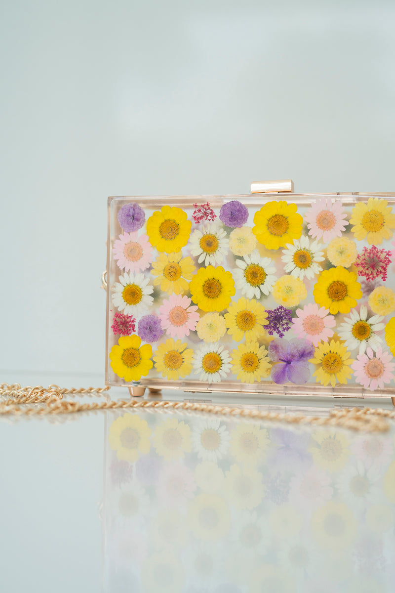 YELLOW/PURPLE FLORAL CLUTCH