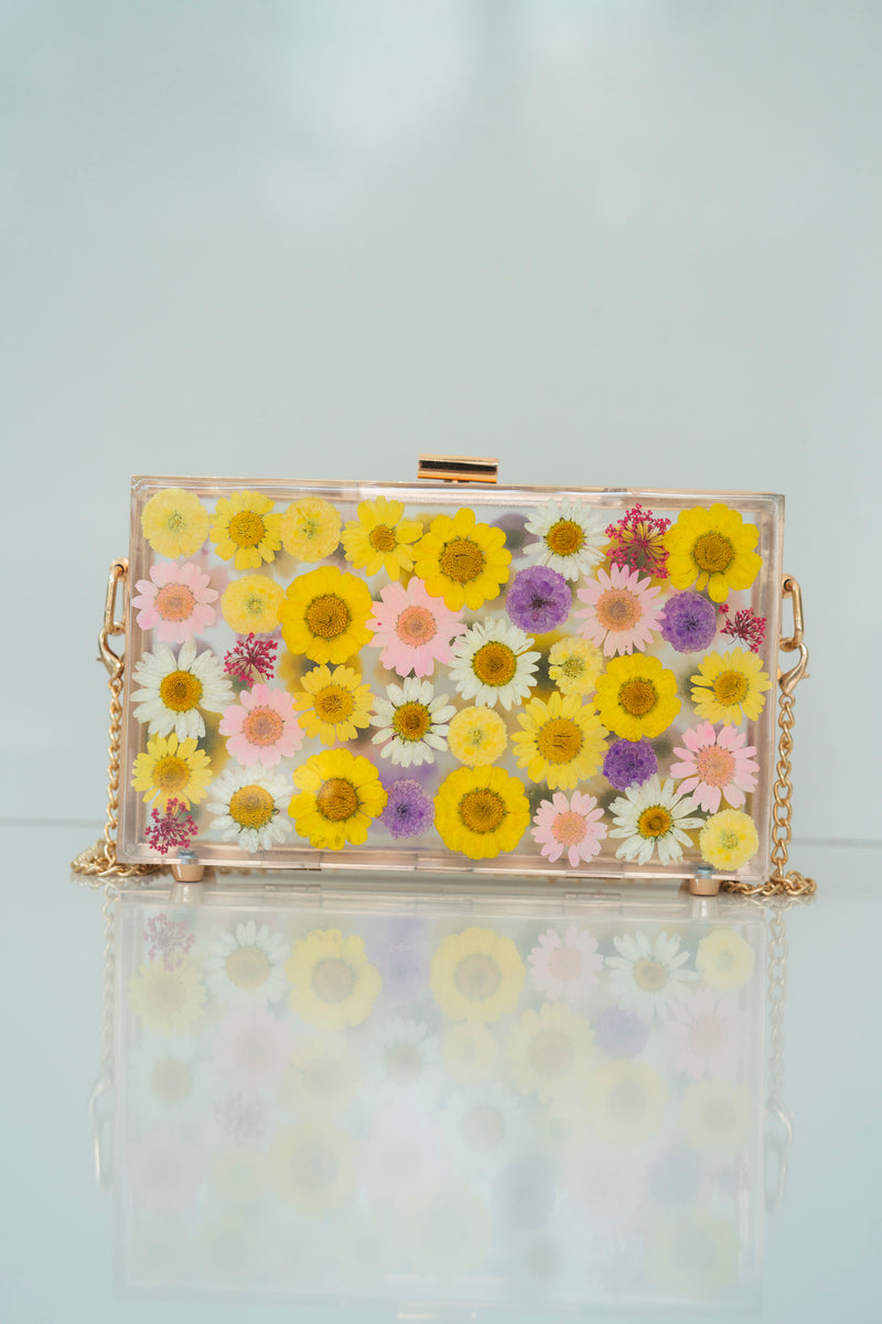 YELLOW/PURPLE FLORAL CLUTCH