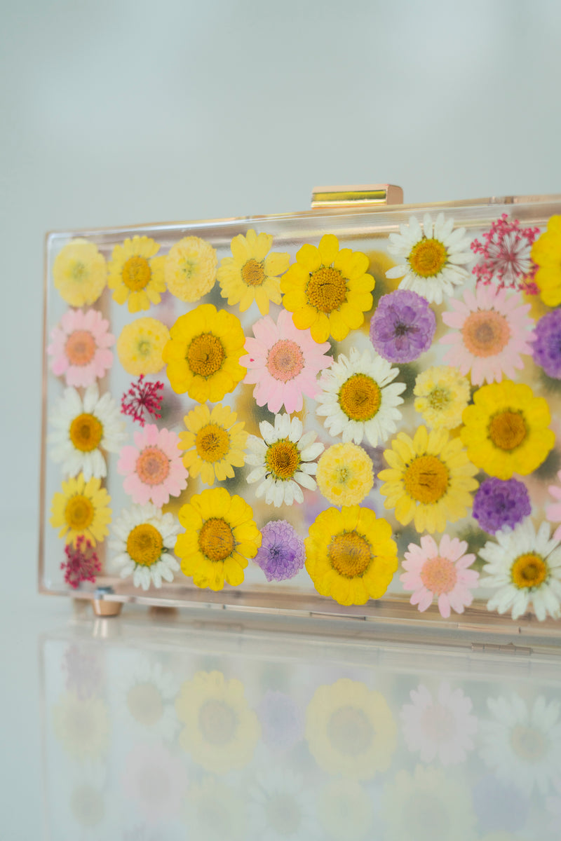 YELLOW/PURPLE FLORAL CLUTCH