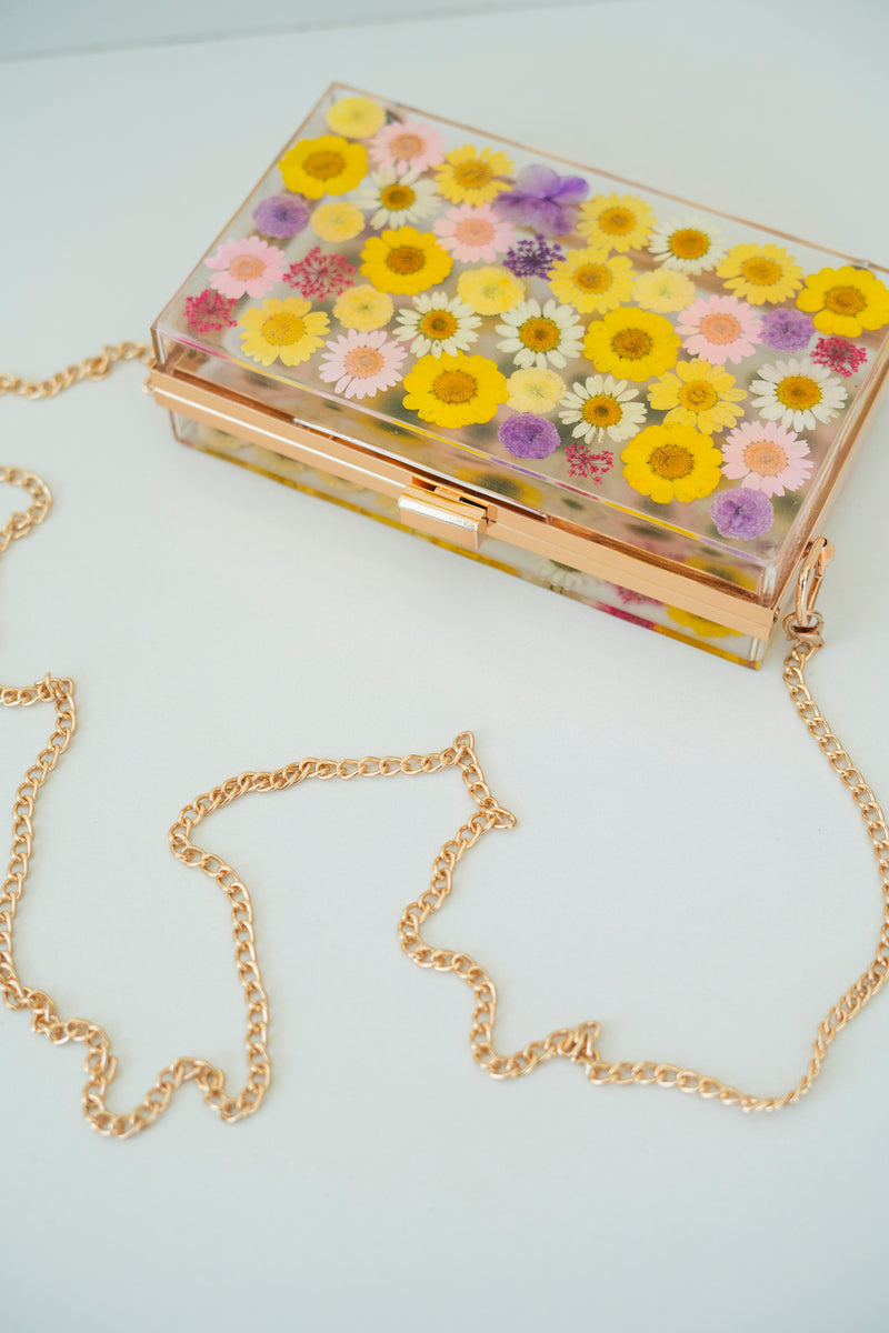 YELLOW/PURPLE FLORAL CLUTCH